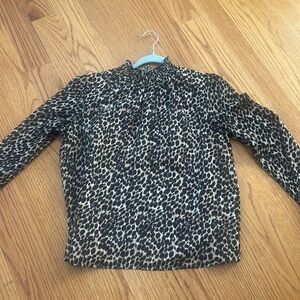 J. Crew cheetah mock beck smocked semi sheer top small dressy